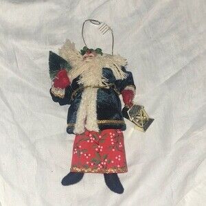 BRN VNTG OLD WORLD Santa Claus Ornament Lantern Christmas Folk Art 8 inches